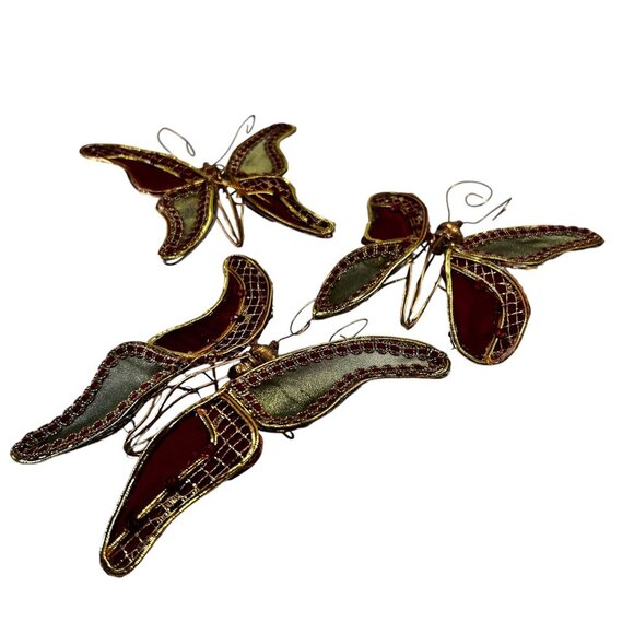 Vintage Handcrafted Fabric & Wire Decorative Butterflies Set of Three Hanging - Picture 6 of 10